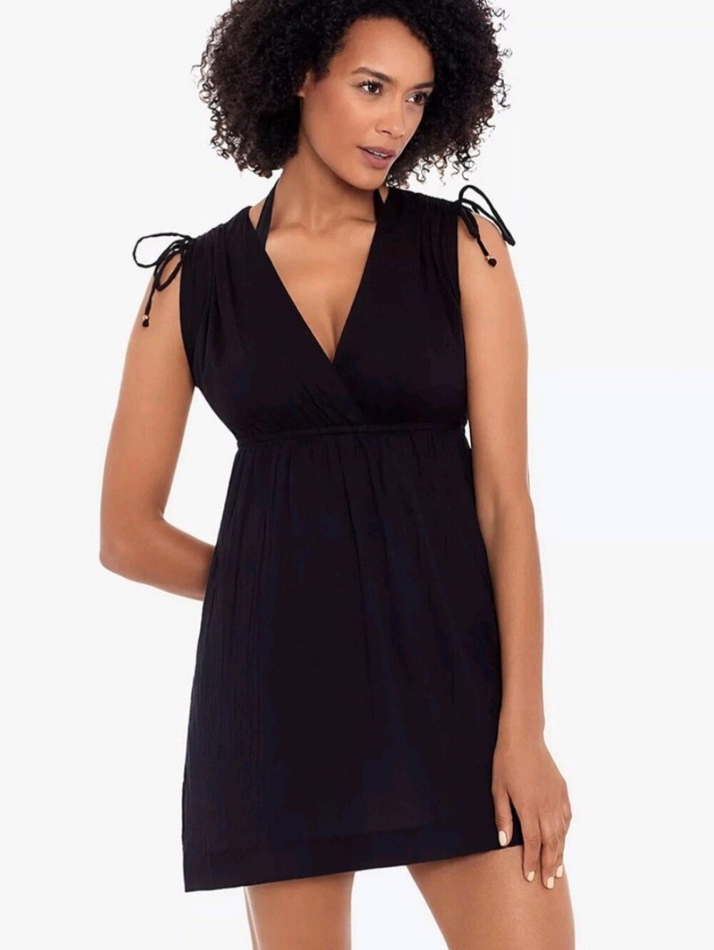 LAUREN RALPH LAUREN Farrah Black Gauzy Cotton Deep Vneck Swimsuit Cover-Up SZ 2X
